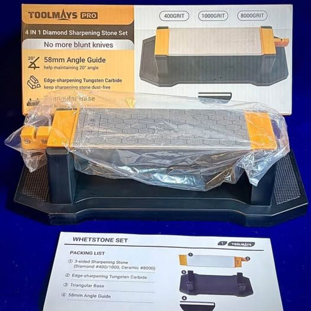 Toolmays 3-Side Sharpening Stone – 400/1000/8000 Grit – Brand New